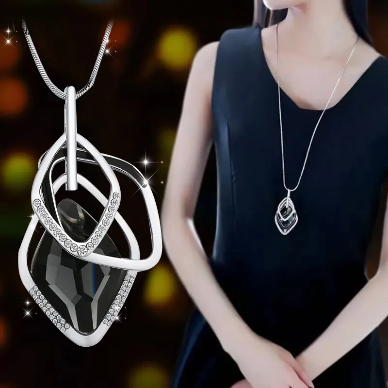 Collana lunga da donna Moda geometrica Perla Dichiarazione Ciondolo Gioielli Maglione Catena Collier Femme Collare Accessori