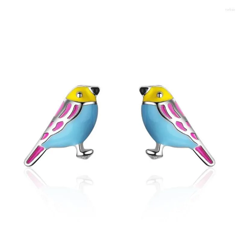 Kolczyki na stadninie Wykwintny kolorowy słodki zwierzę srebrna biżuteria kropla glazura epoksyd sweet ptak osobowość e083