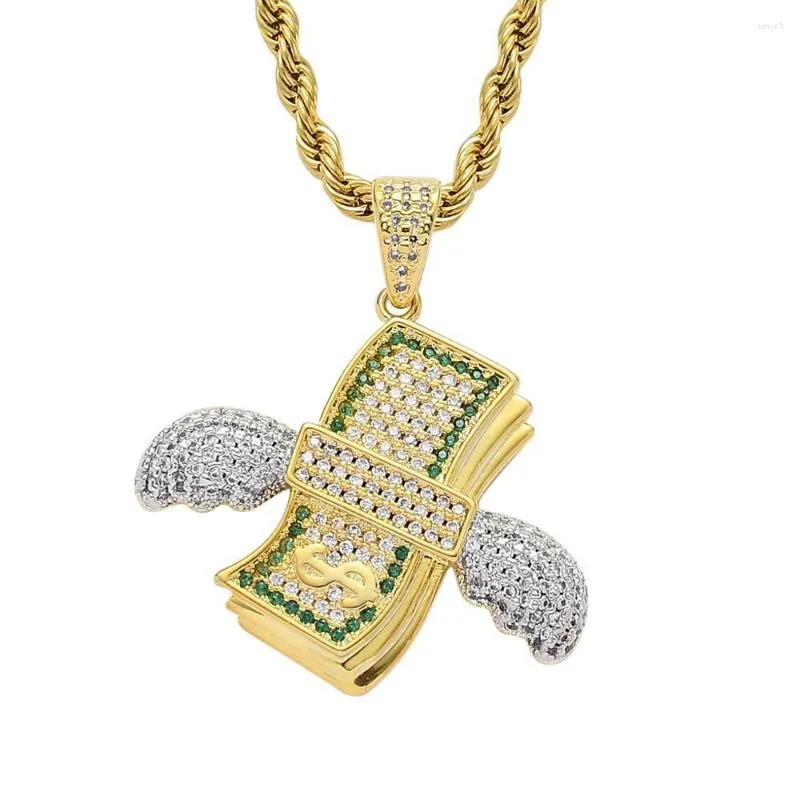 Pendant Necklaces Hip Hop Micro Paved Cubic Zirconia Bling Out Solid Flying US Dollar Pendants Necklace For Men Rapper Jewelry