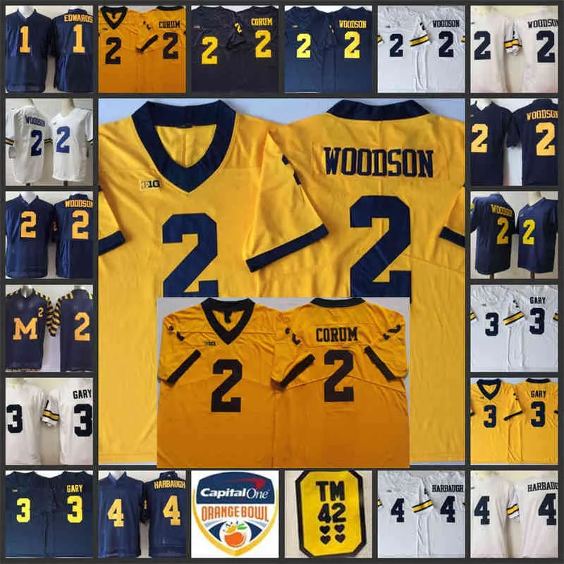 American College Football Wear College 2 Blake Corum Jersey 2 Charles Woodson Jersey 1 Braylon Edwards 3 Rashan Gary 4 Jim Harbaugh 2022 Playoff NCAA Michigan Wolveri