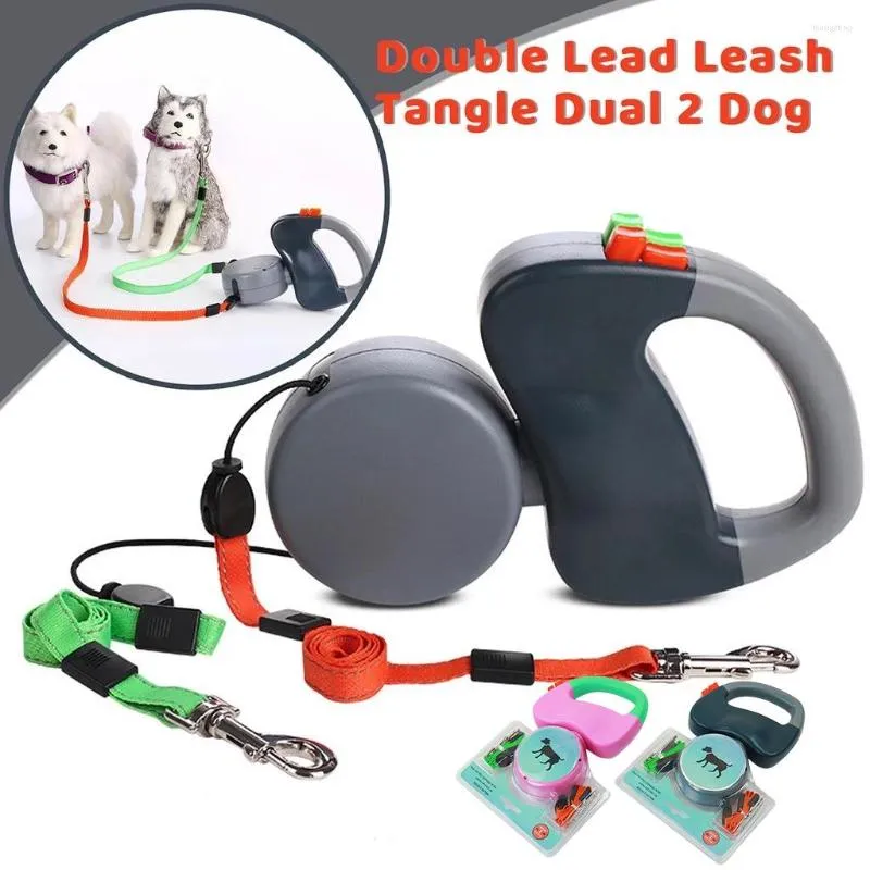 Hundkrage Automatisk inf￤llbar reflekterande dubbel-slutad dragrep One Plus Two Dogs Chain Leash Pet Supplies Puppy