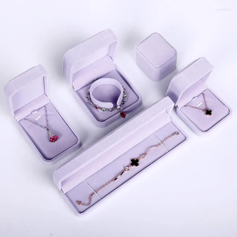 Jewelry Pouches 5pcs/lot Violet Blocked Package Velvet Box Necklace Ring Bracelet Organizer Storage Gift