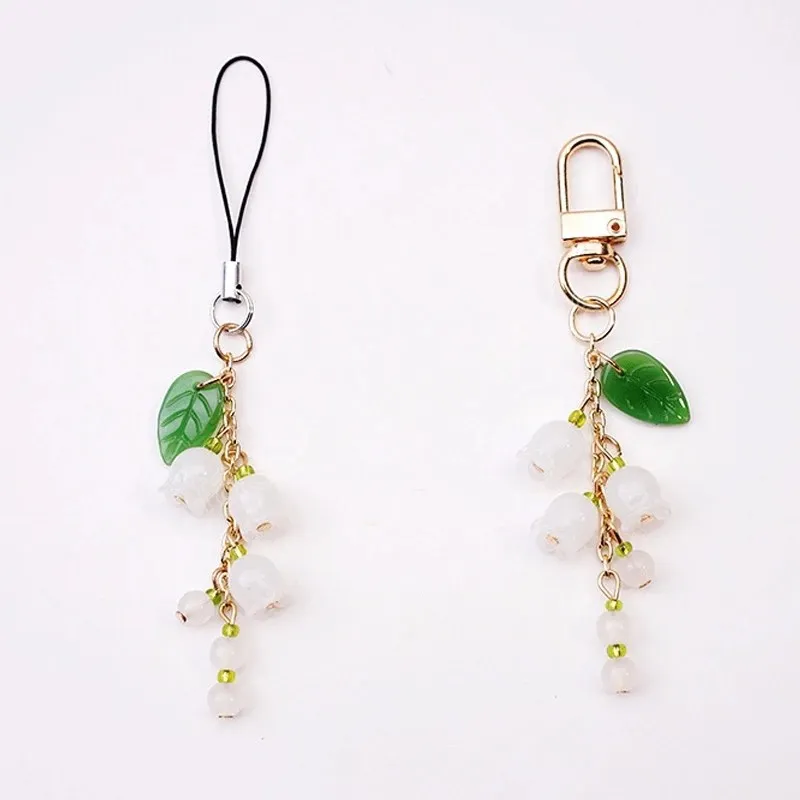 Creative Glass Lily of the Valley Key Chain Lanyards for Keys Bag Decor Hang Posce Flow