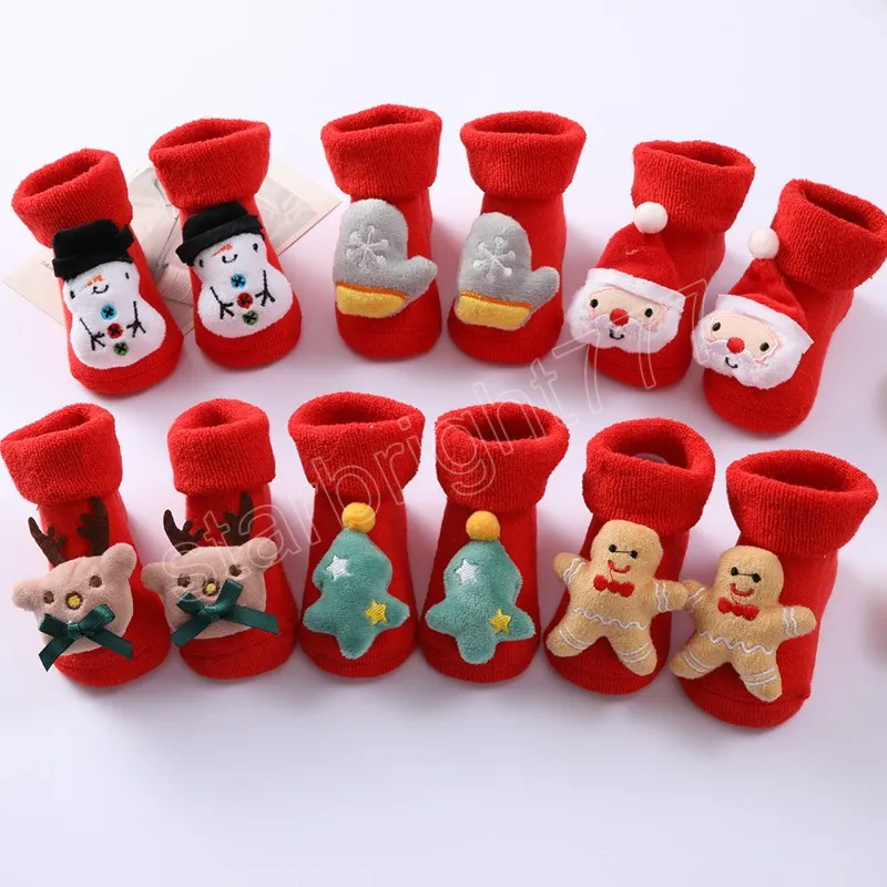 Chaussettes de noël en éponge pour bébé, chaussettes épaisses en peluche pour enfants, chaussettes antidérapantes de dessin animé pour garçons et filles, chaussettes douces pour nouveau-nés en bas âge, chaussettes de fête de noël