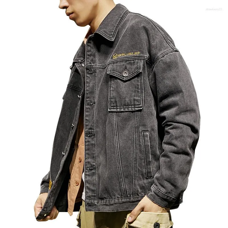 Men's Jackets Top Quality Black Denim Jacket For Men Spring&Autumn Japanese Fashion All-match Loose Streetwear Plus Size Clothes