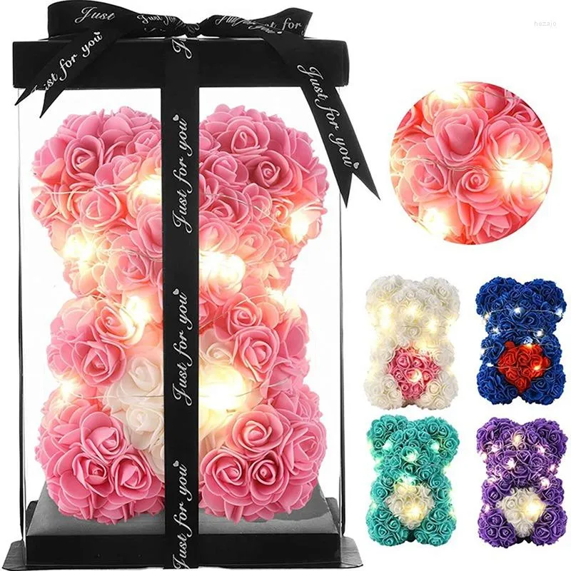 Flores decorativas Drop de 25 cm Teddy Rose Bear Artificial para mujeres Valentín Boda Boda Regalo Regalo Decoración del hogar