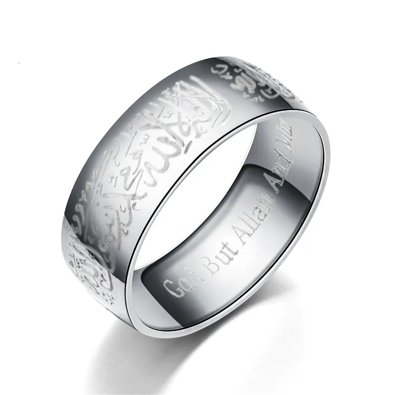 8 mm modna tytanowa stal stalowa Koran Band Pierścienie Muzułmańskie religijne islamskie słowa halal słowa kobiety vintage bague arabski bóg pierścień