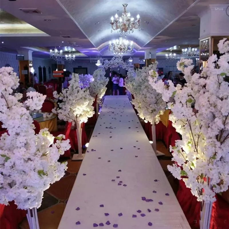 Flores decorativas 5 pies de alto blanco artificial flor de cerezo árbol columna romana camino lleva para el centro comercial de bodas accesorios abiertos