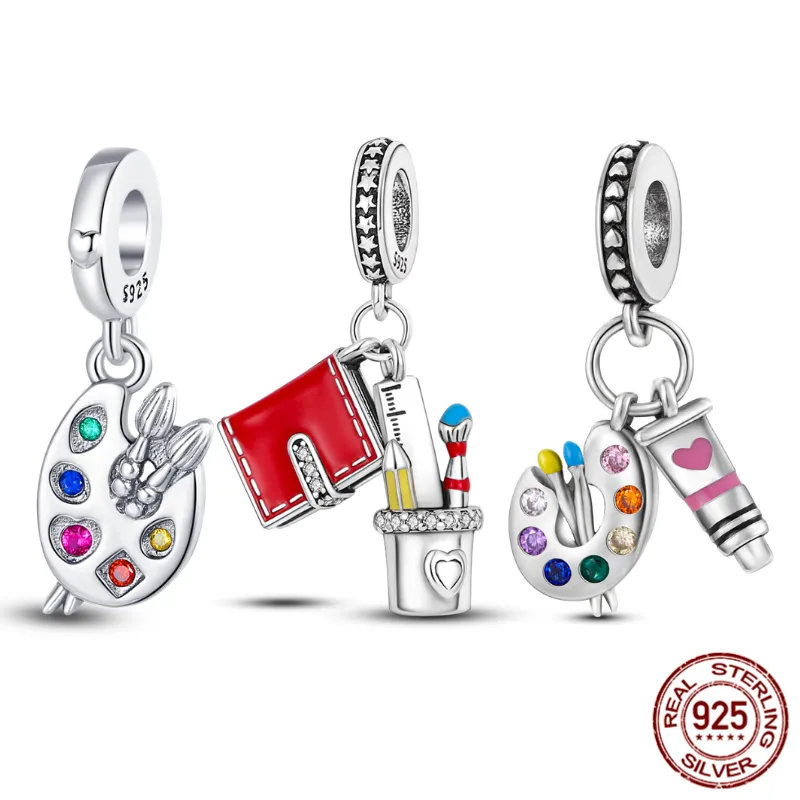 Cuentas de abalorios de plata 925, paleta de artista colgante, abalorio colgante compatible con pulsera Pandora, accesorios de joyería DIY