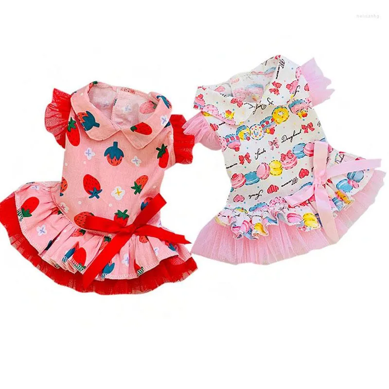 Abbigliamento per cani Vestiti con motivo a fragola Abito estivo con papillon per cani di taglia piccola e media Yorkie Bichon Puppy Kitten Camicia Gonna Abiti da ballo