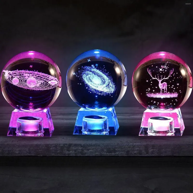 Dekorativa figurer Musikl￥da Crystal Ball Snow Globe Glass Lights Universe Moon Galaxys Earth Crafts Home Desktop Decor Girl Friend's