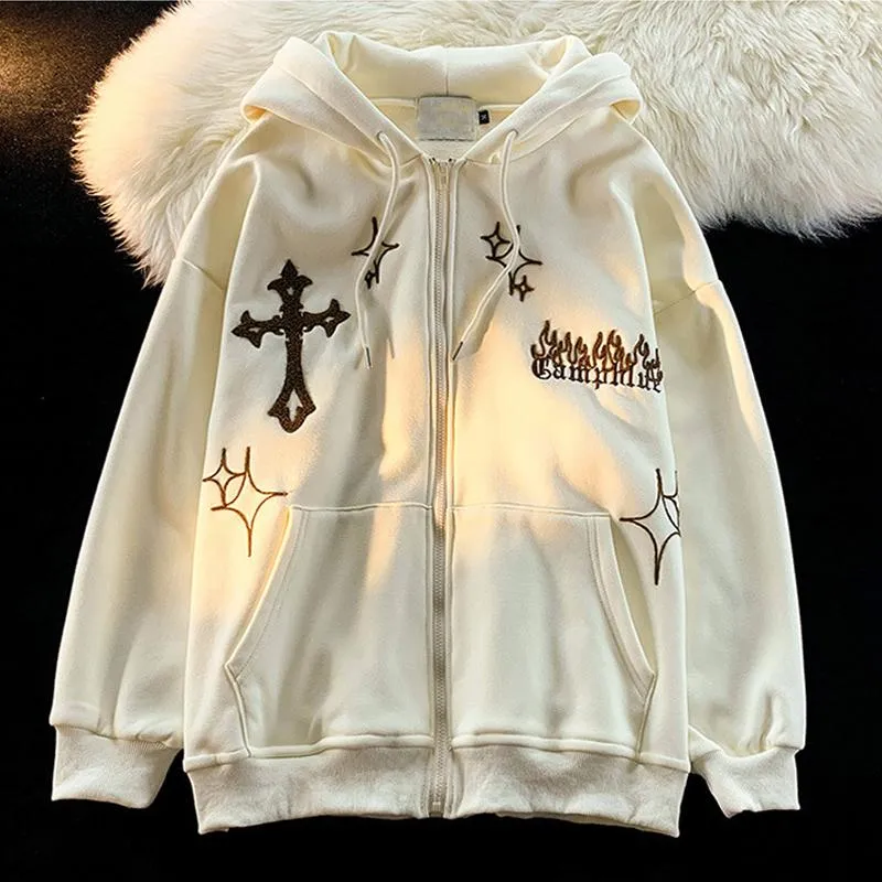 Men S Hoodies Zip Up Hoodie Y K Goth Embroidery Women Harajuku Retro Hip Hop Jacket High Street Sweatshirt Man Streetwear Coat