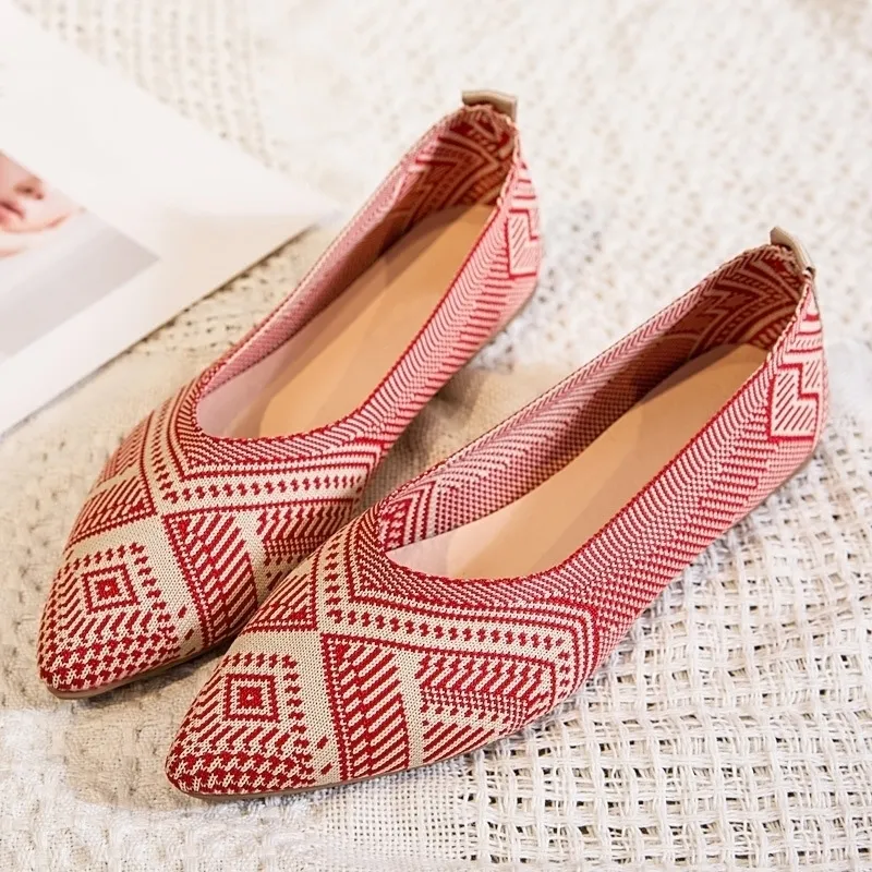 Breathable Stretch Knitted Ballet slip on flats for Women - Slip-On Mesh Loafers with Pointed Toe for Spring and Summer - Style 220902 Breathable Stretch Knitted Ballet slip on flats for Women - Slip-On Mesh Loafers with Pointed Toe for Spring and Summer - Style 220902