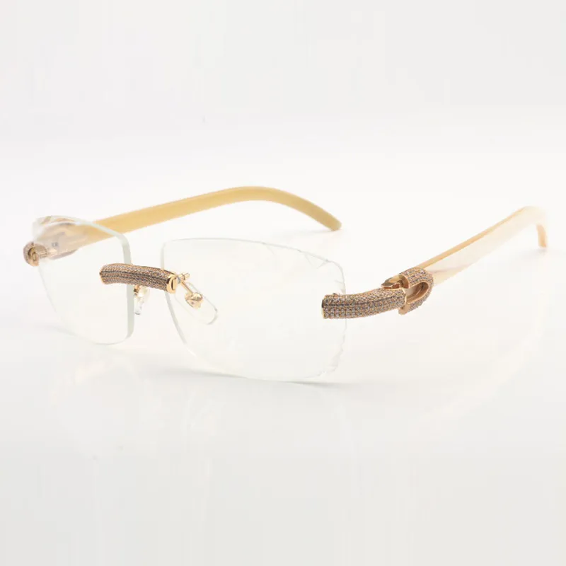 Micro-paved Diamonds Buffs Sunglasses Frames 3524015 with Natural Buffalo Horn Legs and 57 Mm Clear Cut Lens