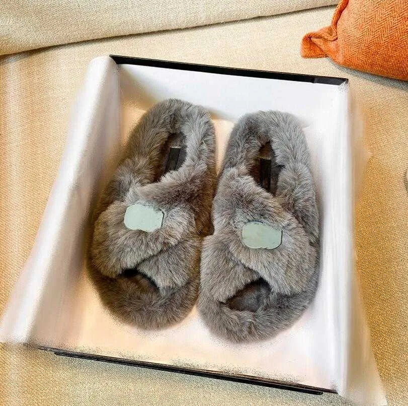 Women Winter Slippers High Quality Wool Slides Double Letter Furry Slide Designer Shoes Warm Black White Fashion Ladies Casual Winter With original box