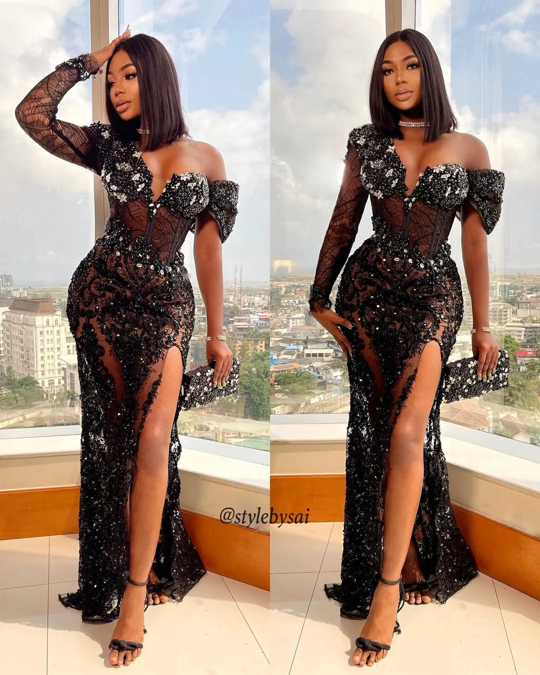 2022 ARABIC ASO EBI Black Mermaid Sukienki Promowe cekinie