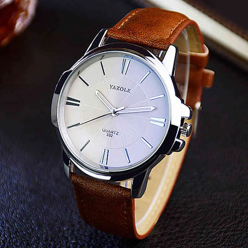 Wristwatches Tags Yazole Brand Fashion Men Drs Watch Brown Leather Band Casual Watch Men Relogio Luxury Waterproof Reloj Hombre Drop Shipping Geneva