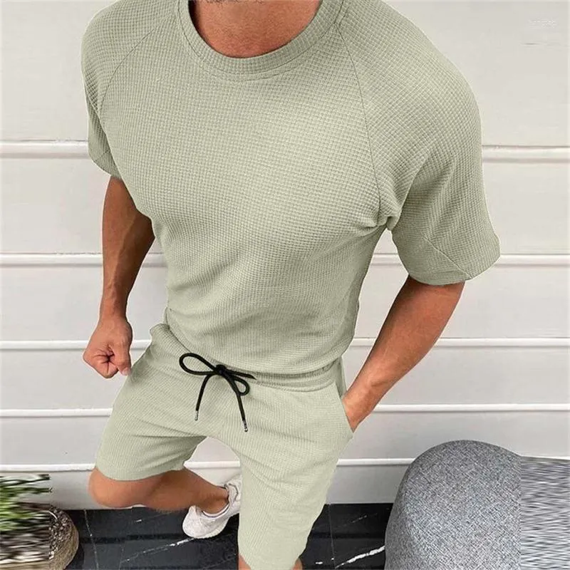 Homme Survêtements Homme Homme Bal Smoking Costume Col Arrondi Manches Courtes Couleur Unie Décontracté Mode Des Sports T Shirt Short Marron Foncé Pour