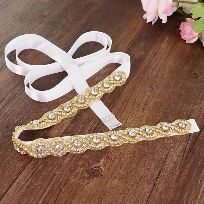 Ceintures JLZXSY Gold Crystal Wedding Belt Shine Bridal Handmade Belle Robe Strass Décoration