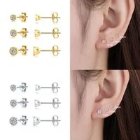 Stud 3pc Set Earrings For Women 925 Sterling Silver Pendientes Star Piercing Fine Jewelry Aretes Gift Brincos Crystal