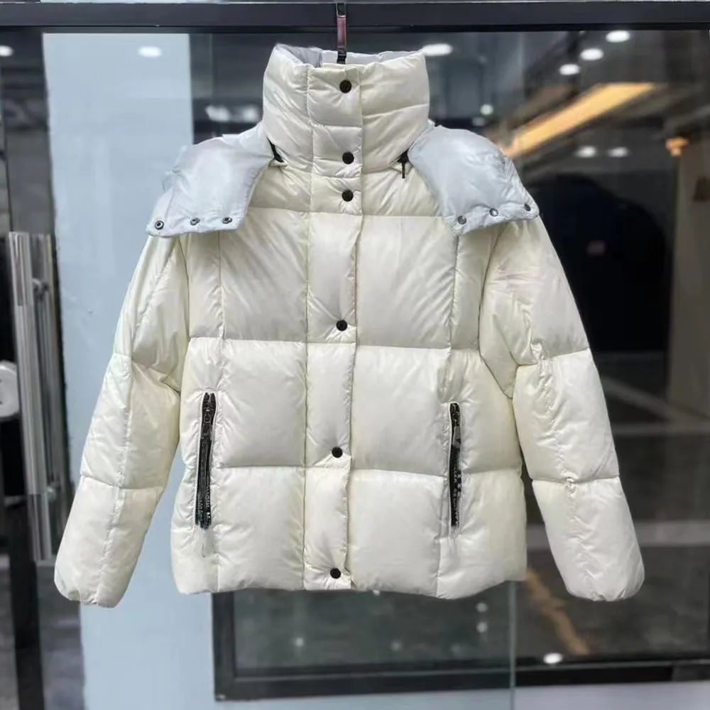 Designer hooded puffer jacket sales