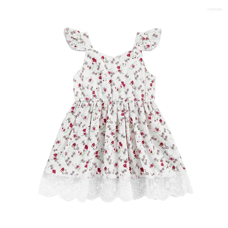 Flickakl￤nningar Baby Girl's Dress Sleeveless Floral Printed Spets Hem Sweet Sling f￶r 3-24 m￥nader gamla flickor