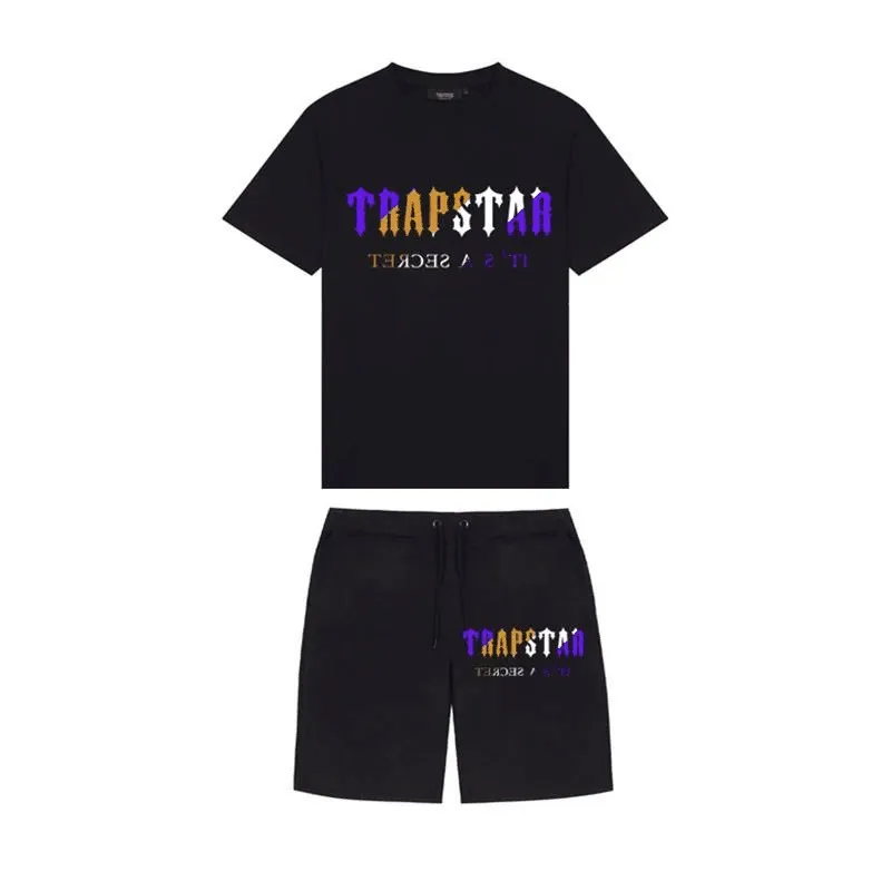 남성 Trapstar T 셔츠 짧은 슬리브 인쇄 의상 찰과일 트랙 슈트 블랙 코튼 런던 스트리트웨어 S-3XL