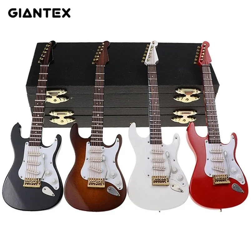 Decorative Objects Figurines Mini Electric Guitar Wooden Miniature Model Musical Instrument Decoration Gift Decor For Bedroom Living Room U2701 220902