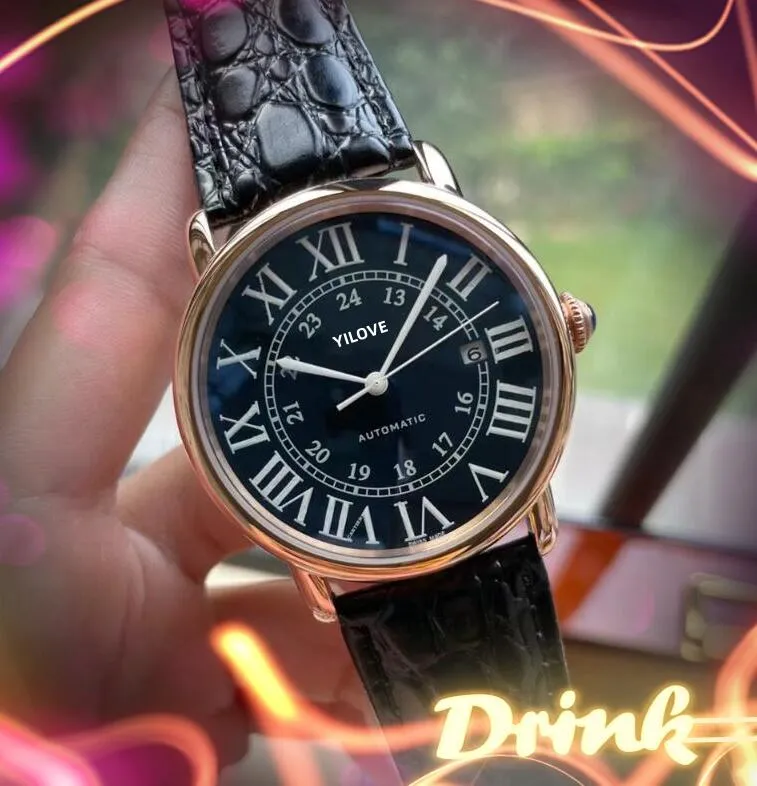 الساعات الرومانية الرومانية الكلاسيكية الساعات 42 مم حركة ميكانيكية أوتوماتيكية 904L الفولاذ المقاوم للصدأ حالة 5TM حزام جلدي أصلي حزام مشهور