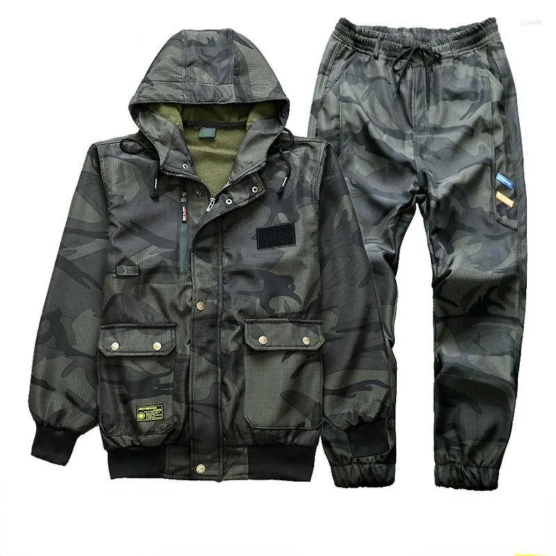 Men's Tracksuits Autumn And Winter Outdoor Tactics Hunting Camouflage Pants Top Hooded Suits Thick Work Clothes Men