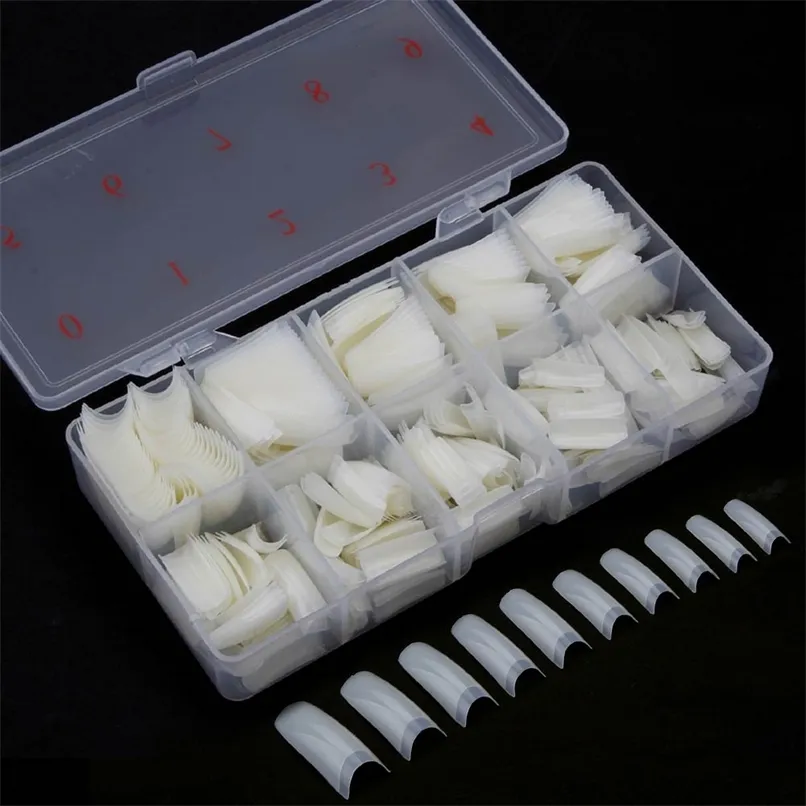 False Nails Capsule 500 PCSBox Natural French Manicure Artificial Tips with Design Transparent Tool 220905