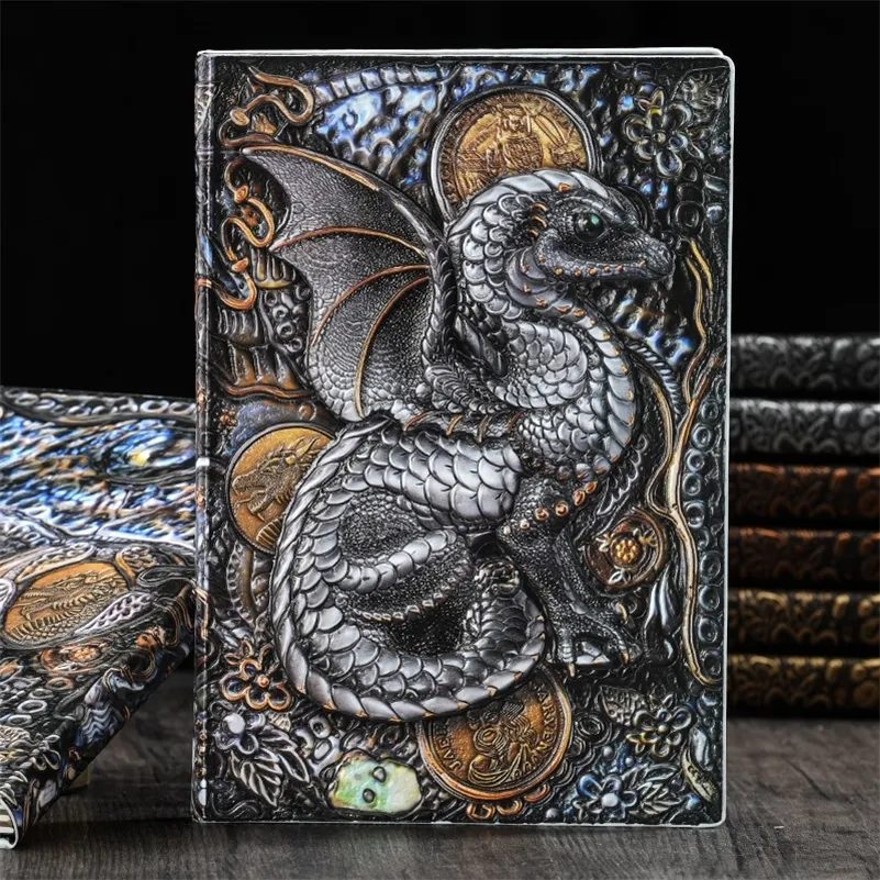 Notatniki Vintage Anaglyph Dragon Notebook Retro Planner Bronze Book School Supplies Office Culture and Education 220902