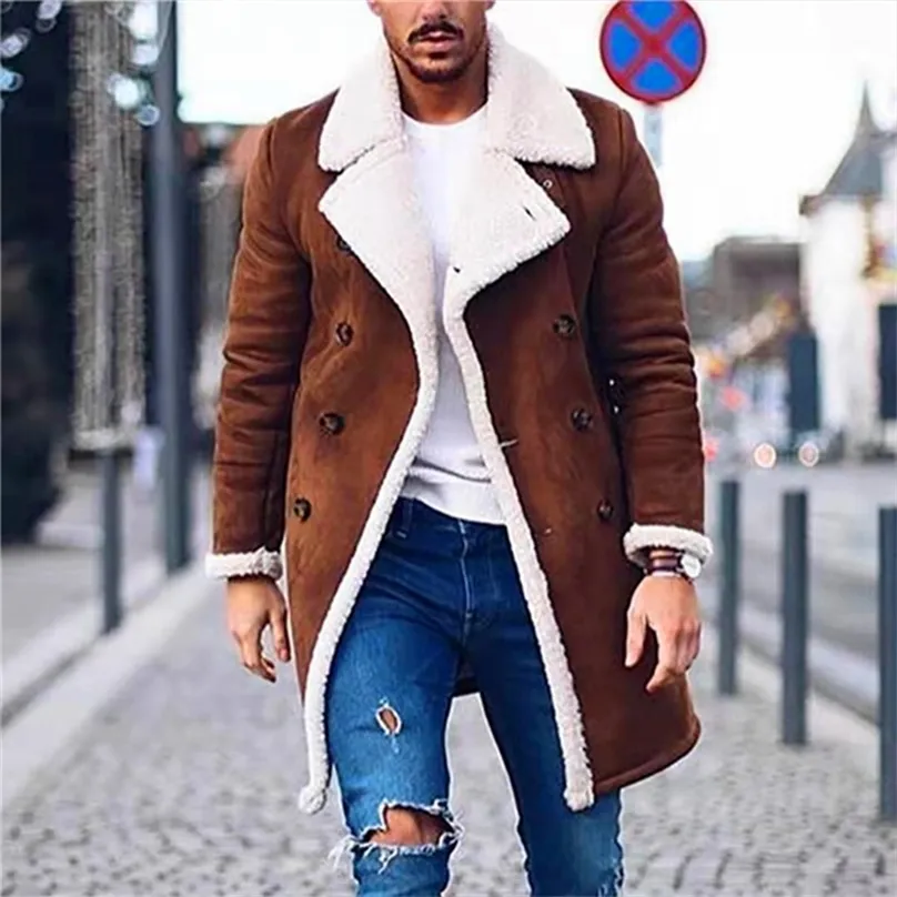 남자의 가죽 가짜 트렌치 코트 남자 긴 겨울 재킷 브랜드 S S 오토바이 재킷 220905