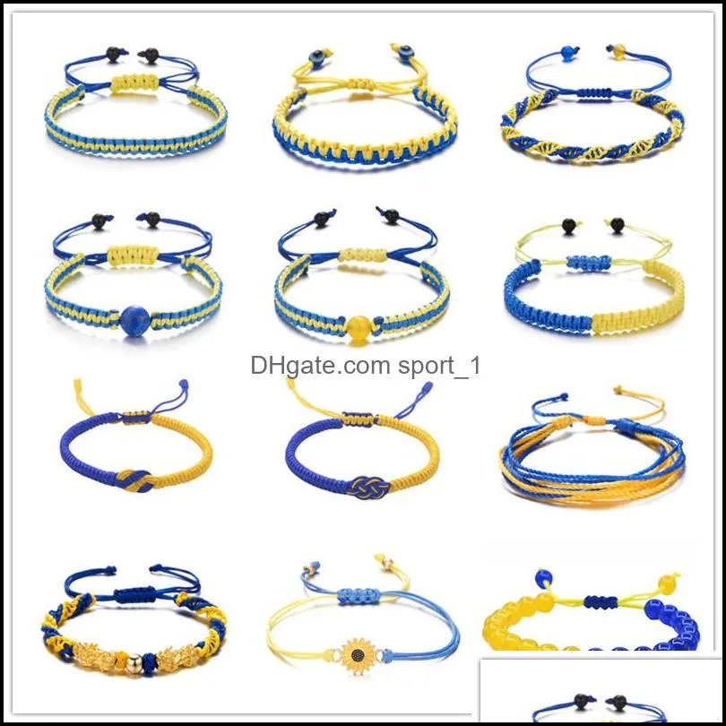 Braccialetti con ciondoli Fascino Giallo Blu Ucraina Braccialetti per donna Uomo Fatto a mano Bandiera ucraina Colore Bracciale con cordino intrecciato Nuovo design Colpo di stato Dh329