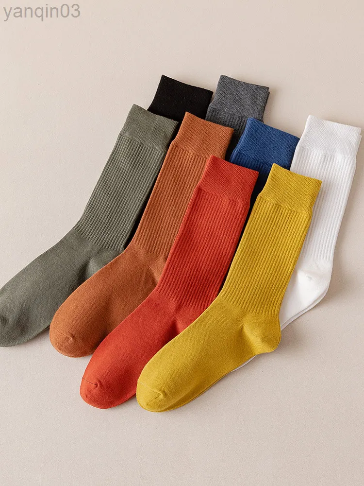 Chaussettes athlétiques hommes 100% coton épais affaires décontracté couleur unie Harajuku déodorant à rayures verticales longues 5 paires L220905