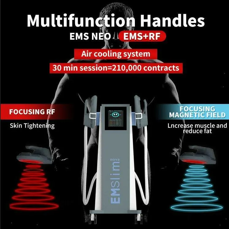 11 Tesla EMslim RF-Maschine zur Formung von EMS-Muskelstimulatoren, elektromagnetische Hochintensitäts-Schönheitsausrüstung für Körper und Arme. 2 oder 4 Griffe können gleichzeitig arbeiten