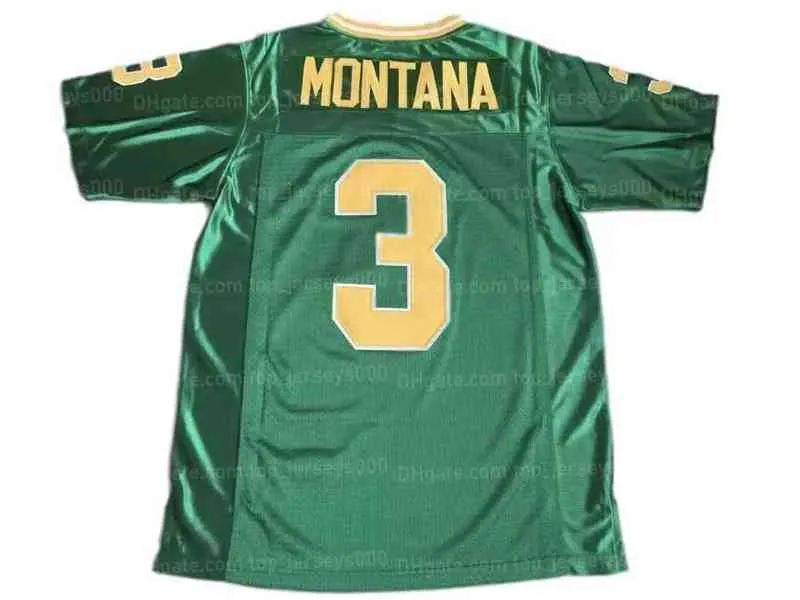 Camiseta de fútbol para hombre 3 Joe Montana 1977 Camisetas irlandesas de lucha de Notre Dame Camisetas verdes cosidas S-XXXL