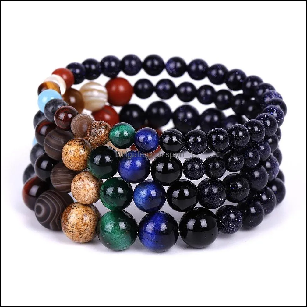 Braccialetti con ciondoli Pianeti di sabbia blu Bracciale con perline Pietra Universo Yoga Chakra solare e bracciali con corde per donna Uomo Drop Delivery 202 Dhjxi