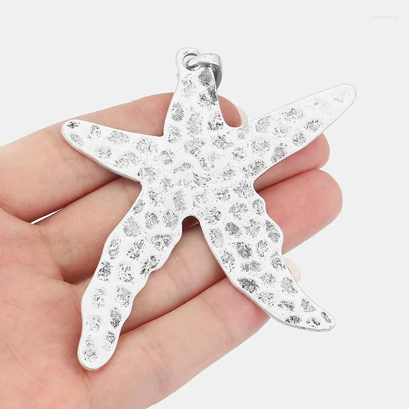 Pendant Necklaces 2PCS Large Hammered Starfish Star Charms Pendants For Necklace Making Jewelry Findings 90x76mm