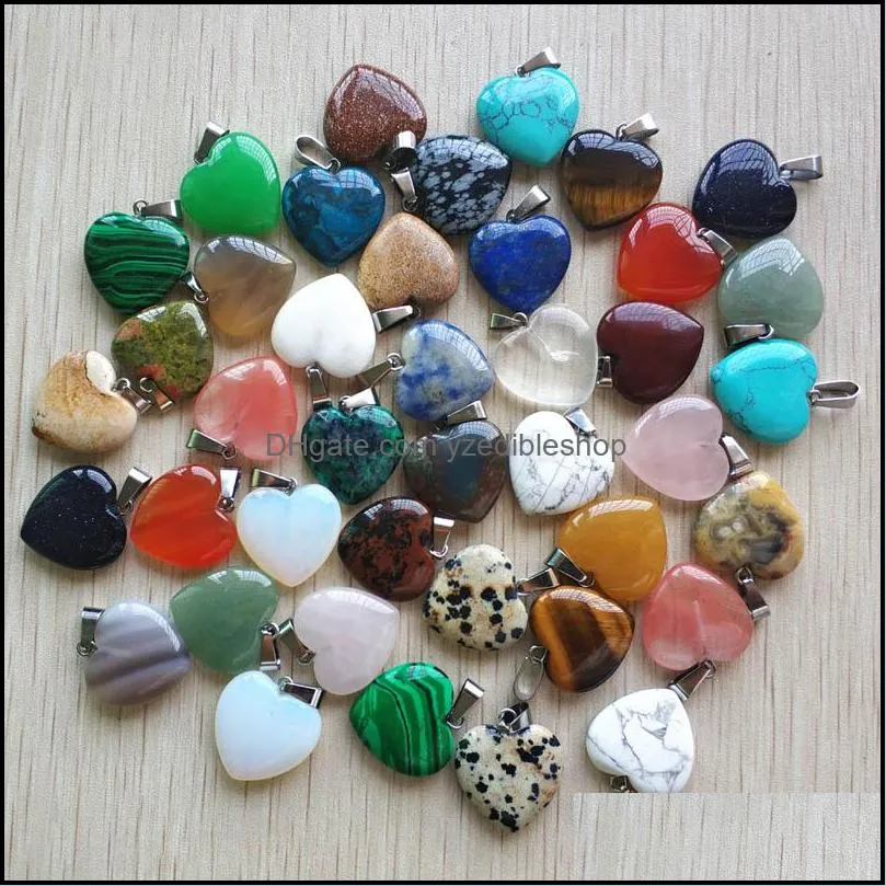 Charmes 20 mm assortis coeur pierre naturelle charmes pendentifs pour collier fabrication de bijoux livraison directe 2021 résultats composants Dhseller2010 Dh8E0