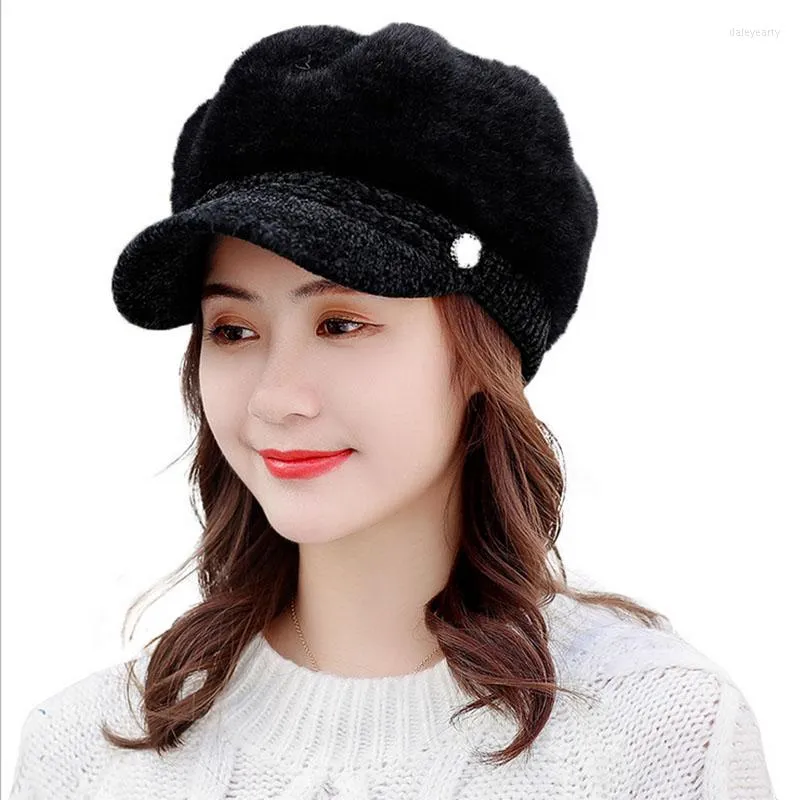 Bérets SUOGRY 2022 mode femmes hiver chaud casquette béret tressé Baggy tricot Crochet bonnet chapeau Ski fourrure Boina