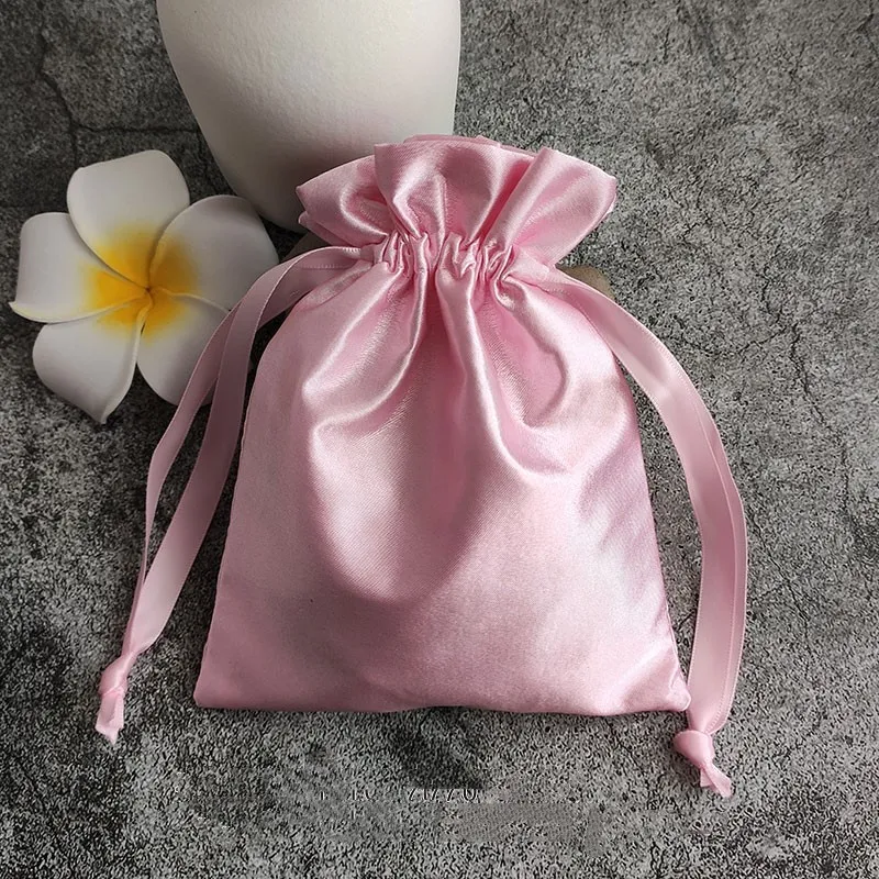 10 pièces grande plaine chinois soie Satin bijoux pochette cordon cadeau emballage sacs Sachet épices sac de rangement avec doublé 16x20 cm