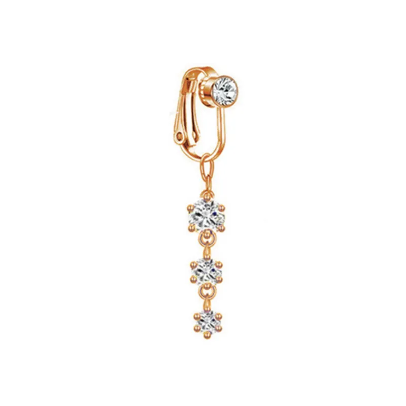 Fake Dingling Belly Button Rings CZ Body Clip on Dangle Navel Ring for Women and Girls