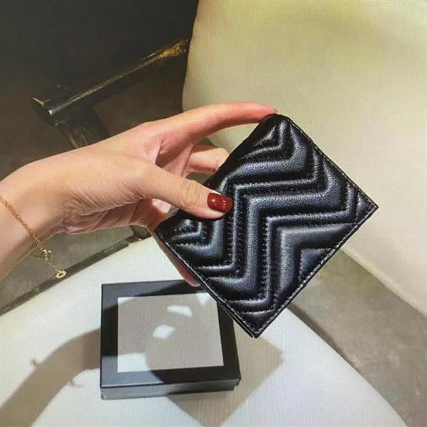466492 Marmont Wallet Card Case أعلى جودة الموضة نساء محفظة عملة كيس مبطن من الجلد المصغرة محفظة قصيرة حامل بطاقة الائتمان C292H