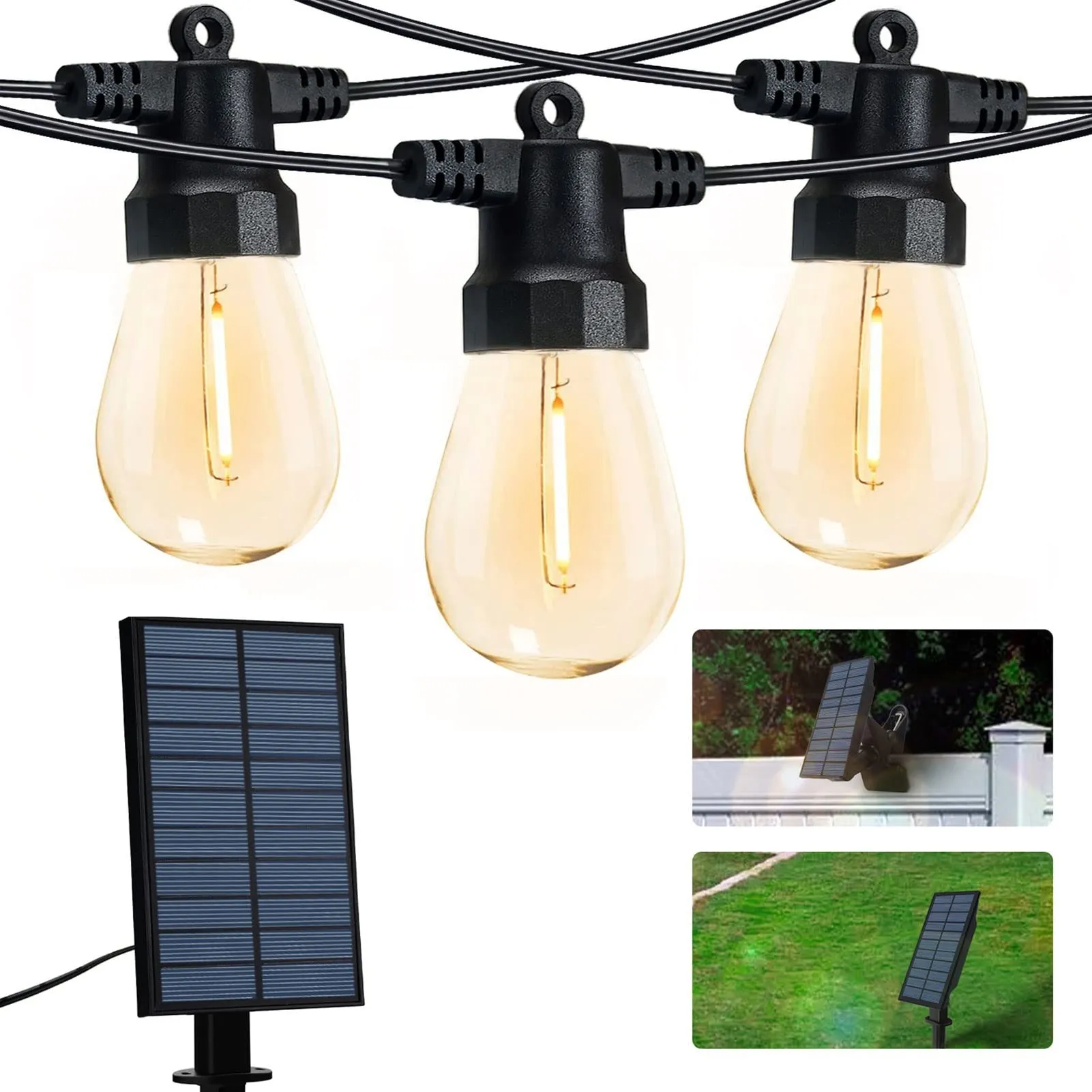 Solar Garden Lights S14 33ft Waterproof Outdoor String Lights Solars Powered & USB Charging