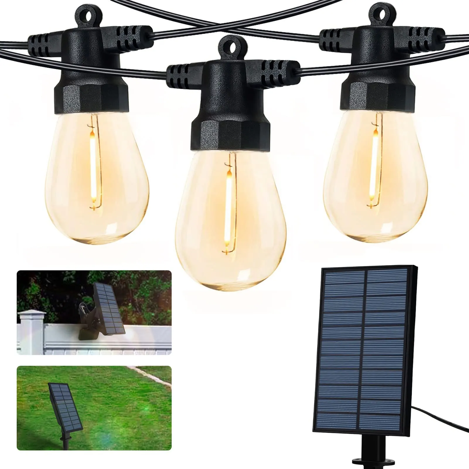 Solar Garden Lights S14 33ft Vattentät utomhussträngsljus Solar Powered USB -laddning