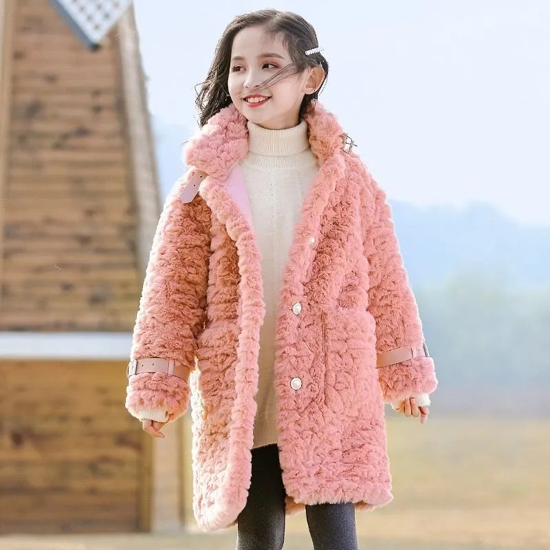 Bébé manteau hiver veste fausse fourrure épaisse enfant en bas âge adolescent chaud laine manteaux de fourrure longue perle vêtements d'extérieur de haute qualité fille vêtements 20220905 E3