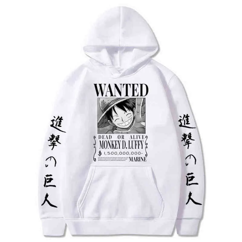 Hoodies Hoodie One Piece Luffy Anime Saldırısı Titan Polar Kazak Sweatshirts Sokak Giyim Büyük Boy Kıyafetler Y211122