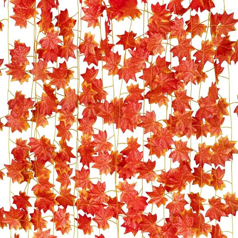 Dekorative Blumen 12 Pack/jeweils 90 Zoll k￼nstlicher Efeu rotes Ahorn Girlande gef￤lschte Blattpflanzen Rebe f￼r Hochzeitsfeier Home Wall h￤ngen