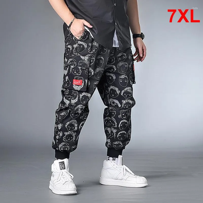 Erkek pantolon hip hop sokak kıyafeti karakter baskı pantolon erkekler büyük kargo eşofmanları erkek jogger pantolon artı szie 6xl 7xl